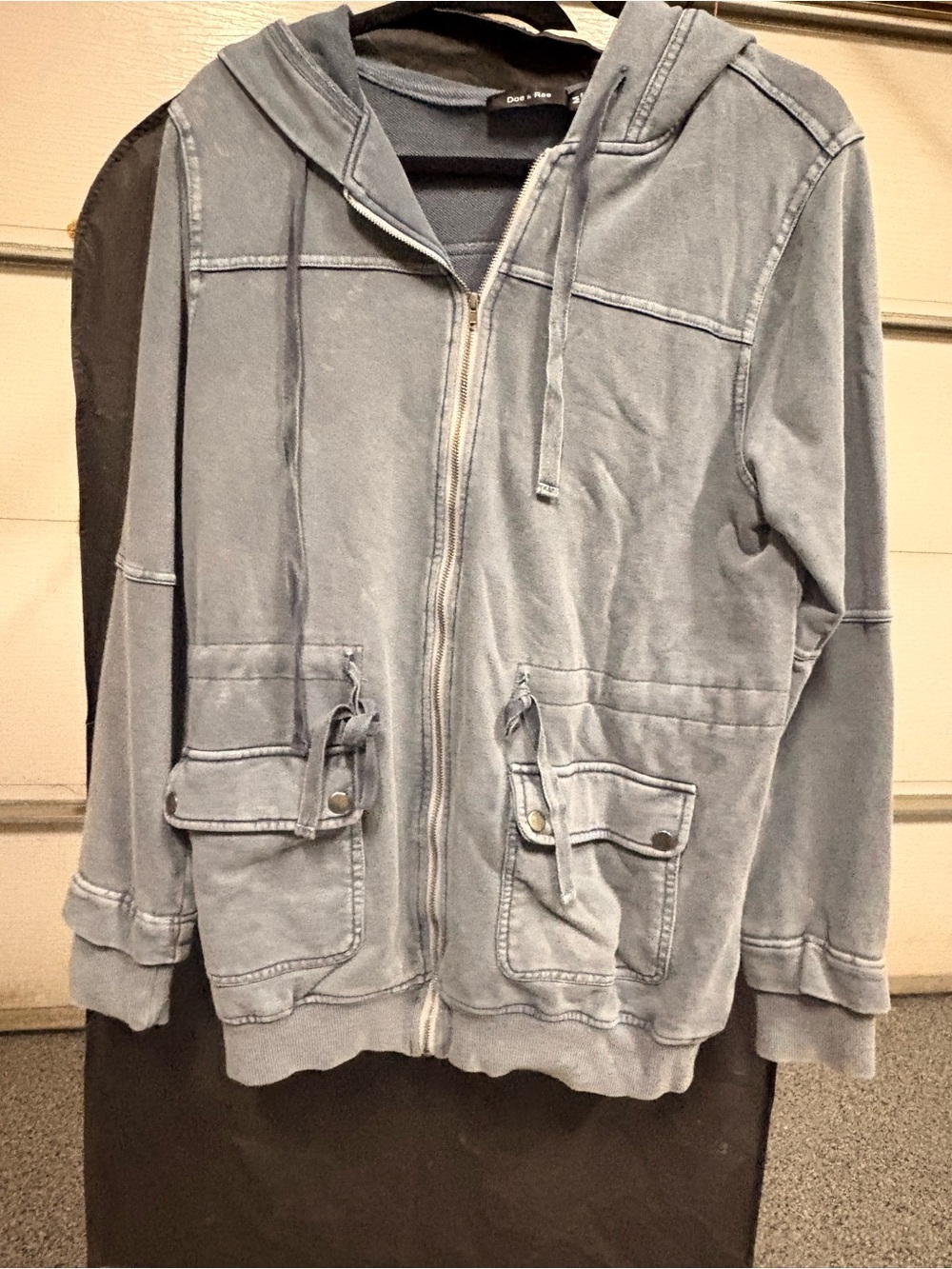 Doe+Rae distressed Washed Light Blue Zip Hoodie shaket